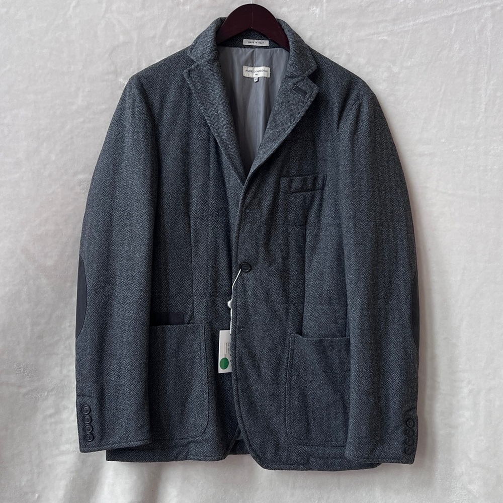 Men’s Size M/L Angelo Nardelli Gray Herringbone Blazer Elbow Patch Made in Italy